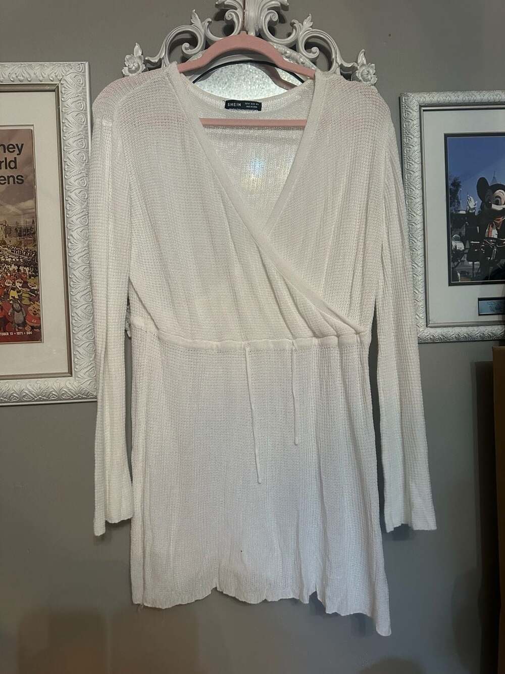 SHEIN White Long Sleeve V-Neck Wrap Mini Dress